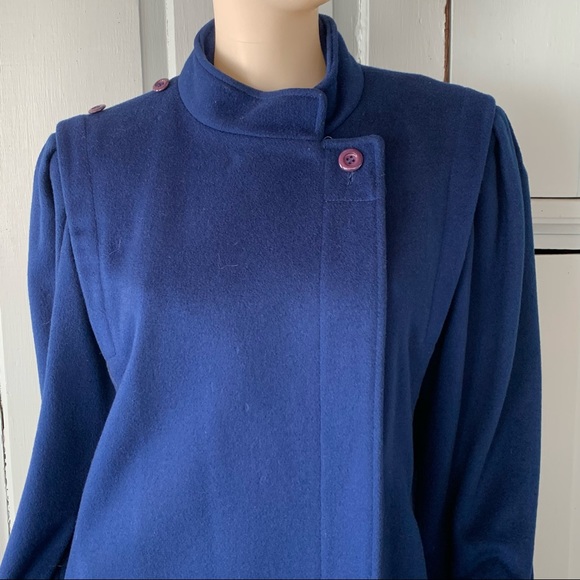 Vintage 80s Jill Jr Wool Maxi Coat Long Blue ILGWU - Picture 12 of 13